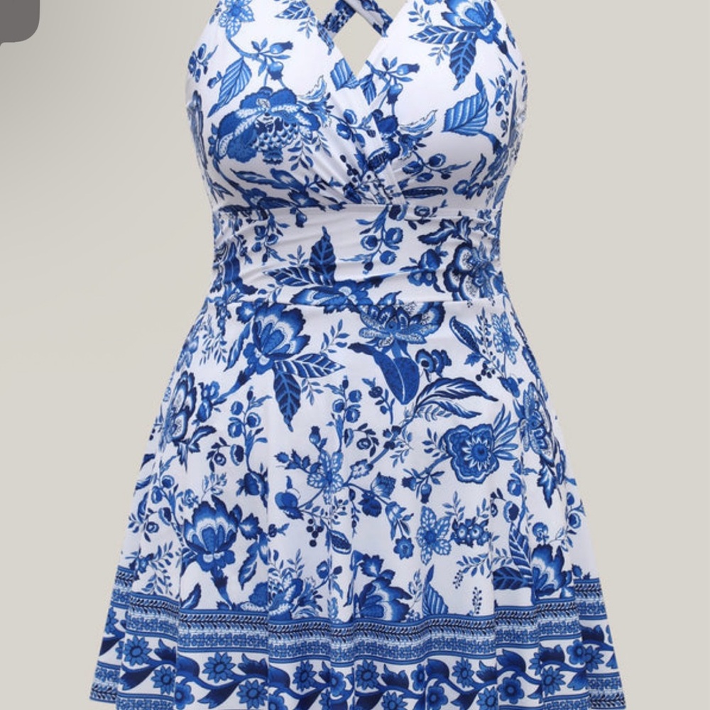BloomChic Blue and White Floral Swimsuit